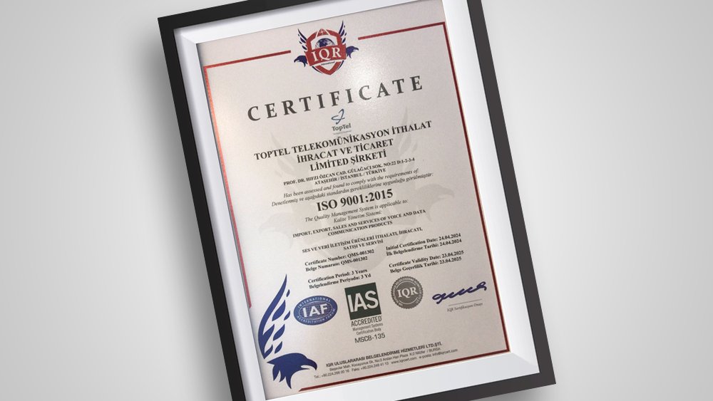 IQR ISO 9001 2015 Ses ve Veri İletişim Ürünleri İthalat İhracat Satış ve Servisi Kalite Belgemiz